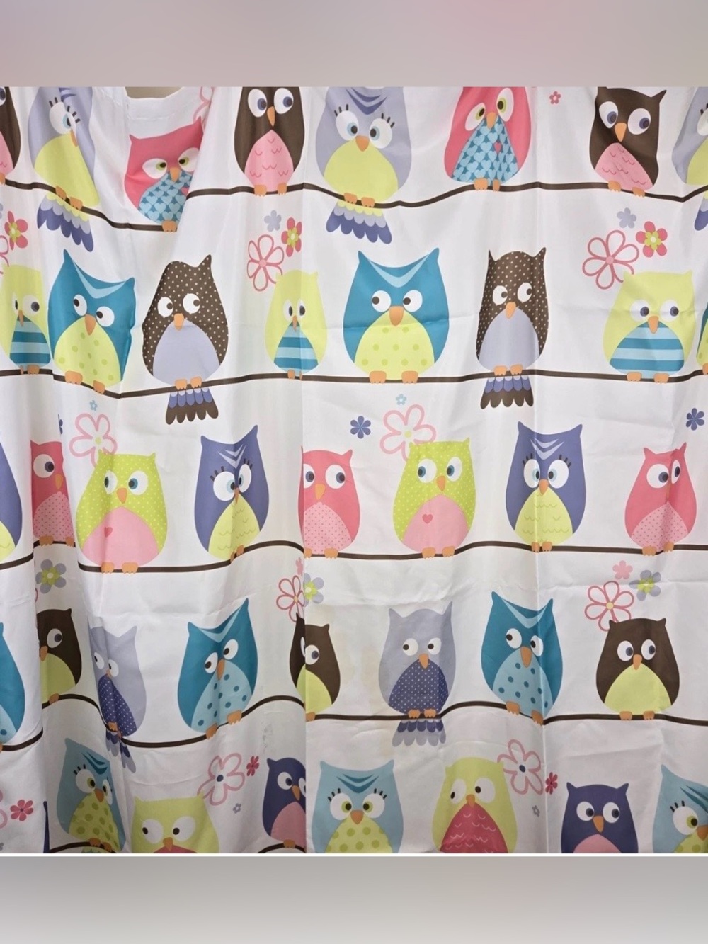 Mainstays Colorful Owl Shower Curtain — Pink, Blue, Green, Yellow